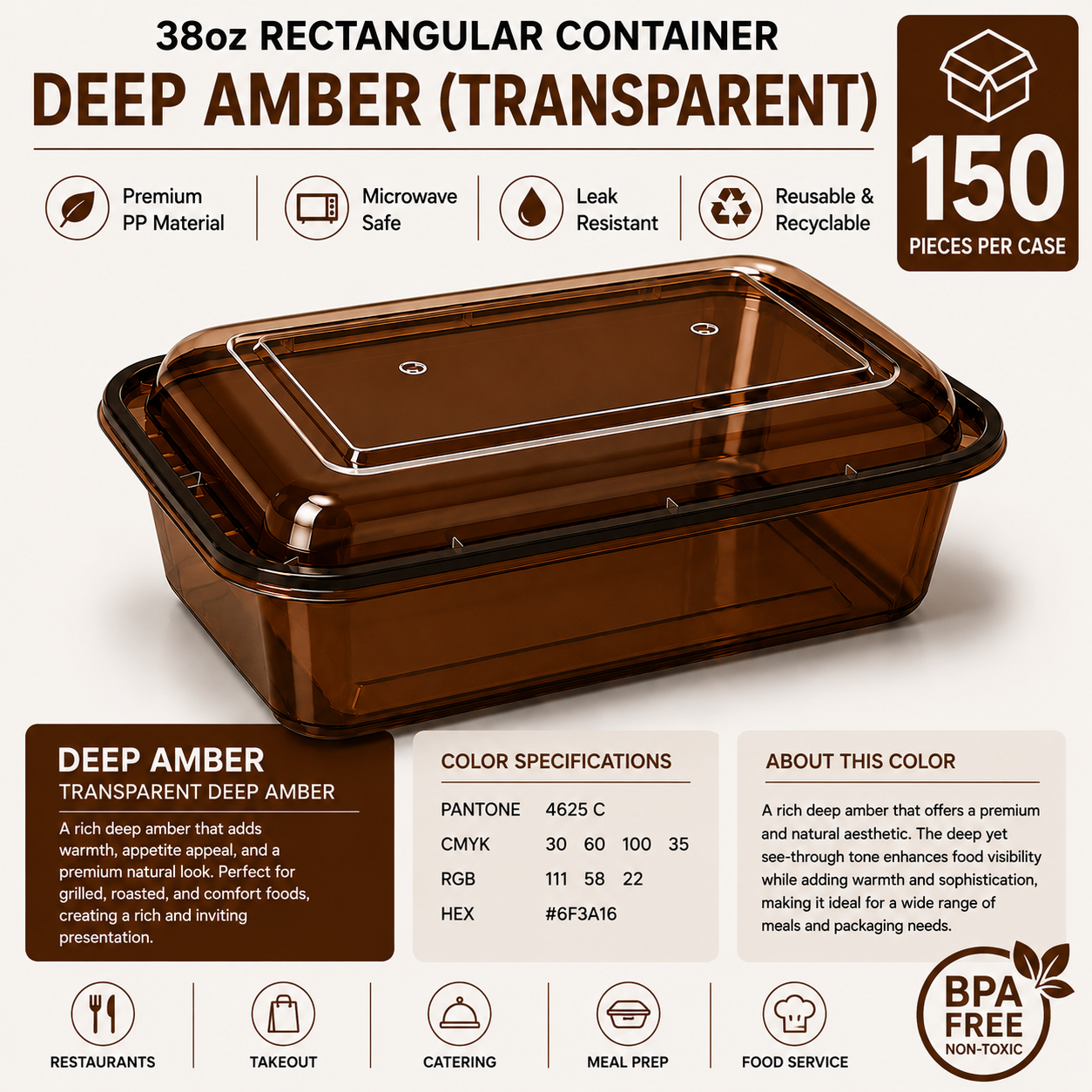 Transparent deep amber color food container