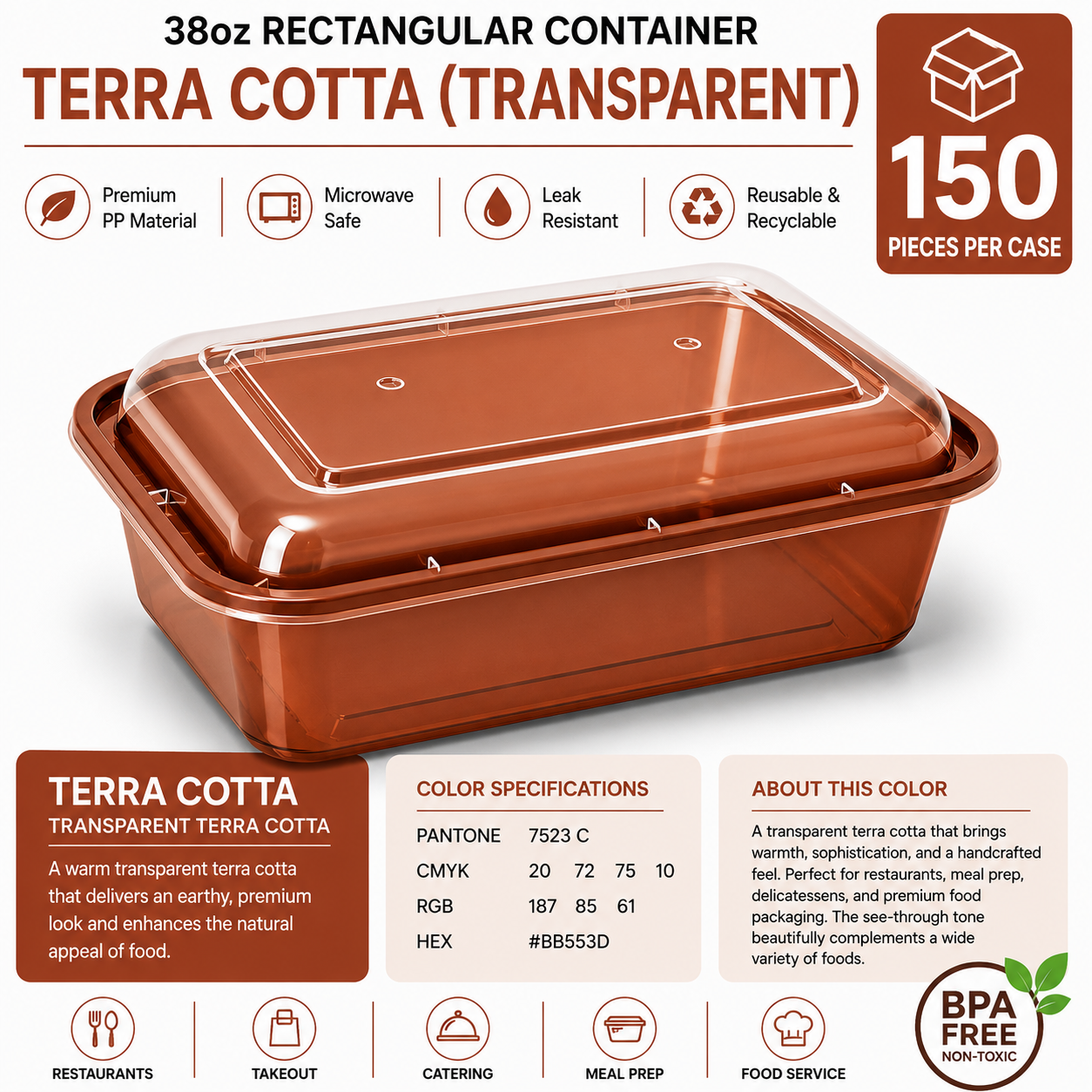 Transparent terra cotta color food container