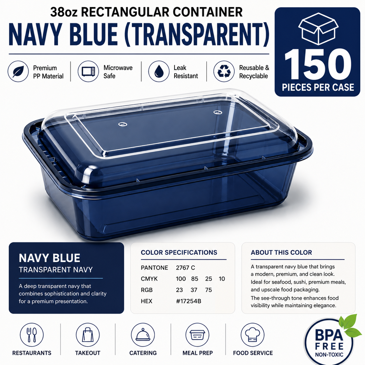 Transparent navy blue food container