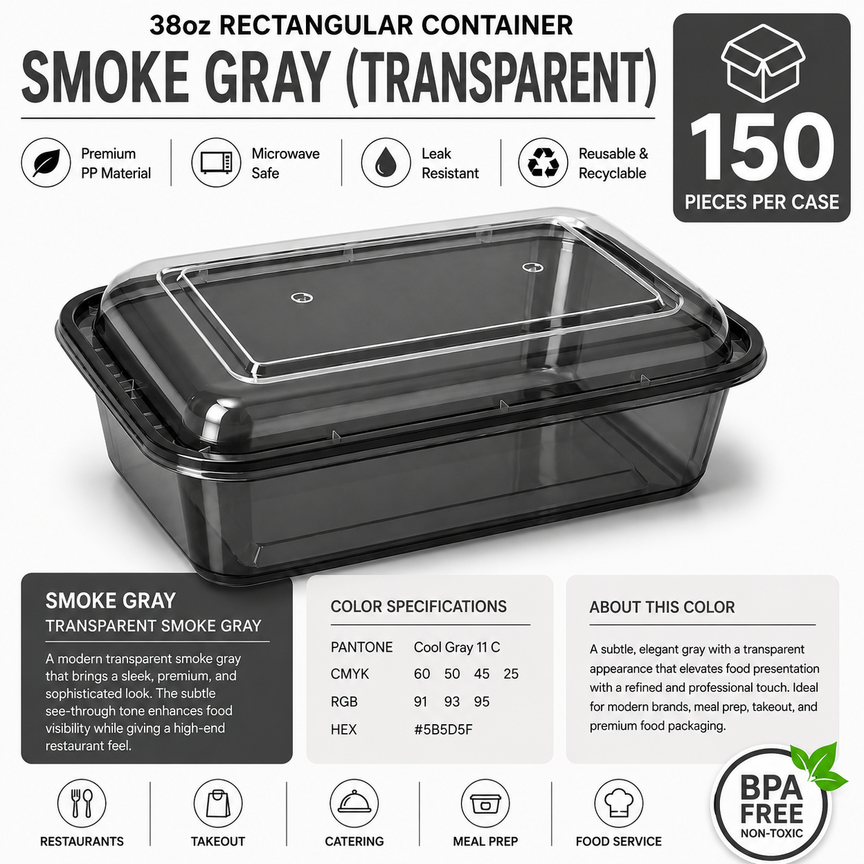 Transparent smoke gray food container