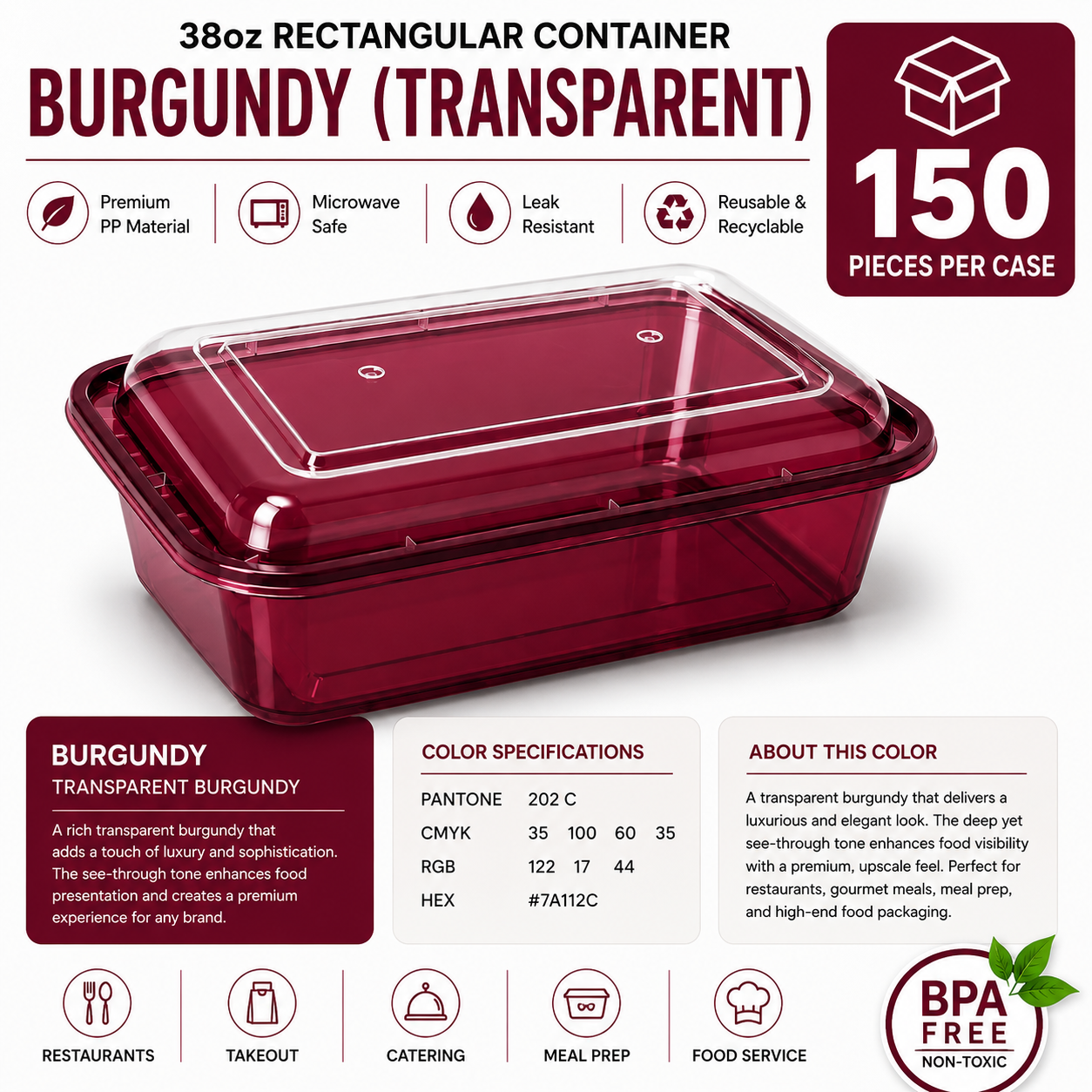 Transparent burgundy food container
