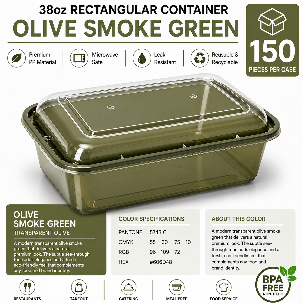 Transparent olive smoke green color food container