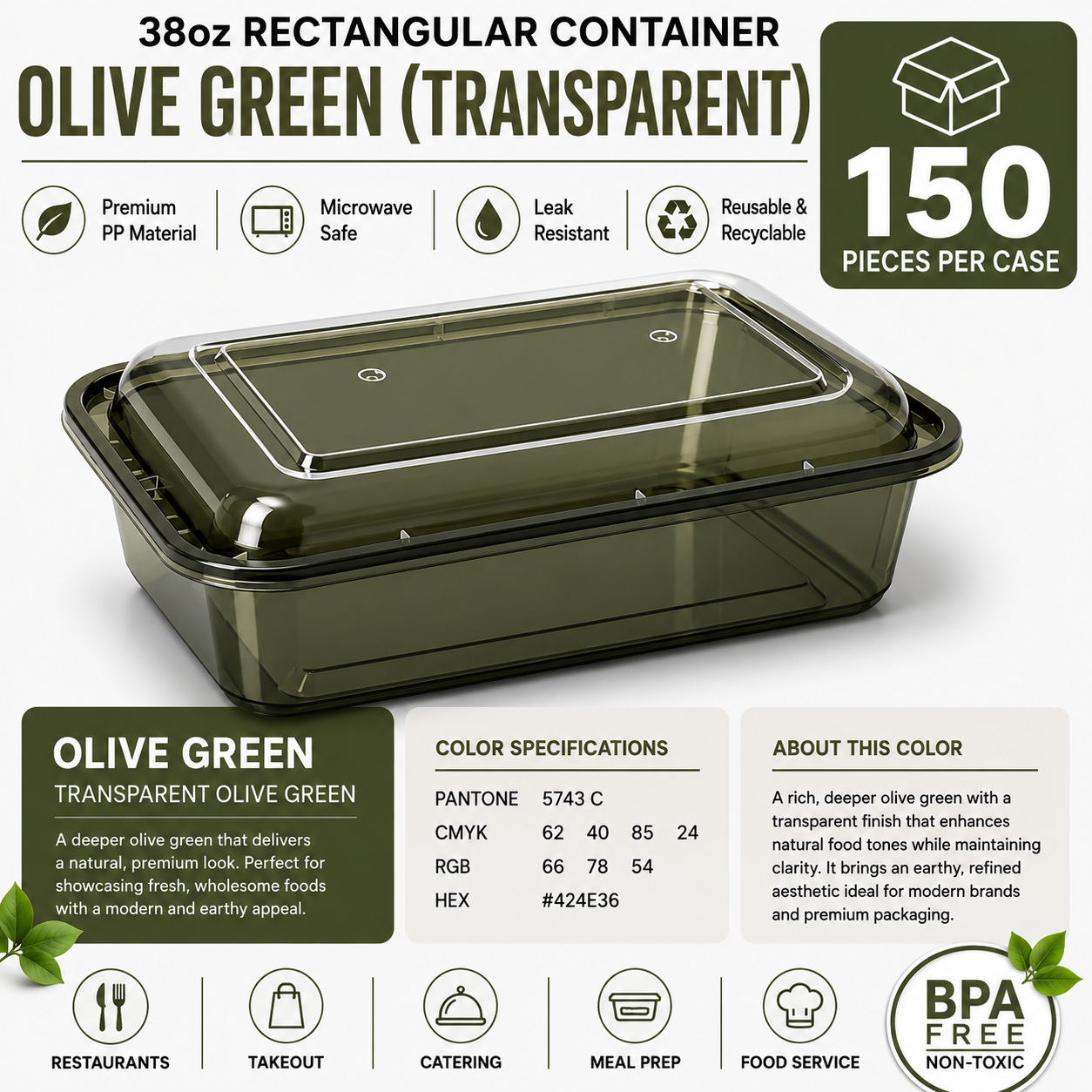 Transparent olive green color food container