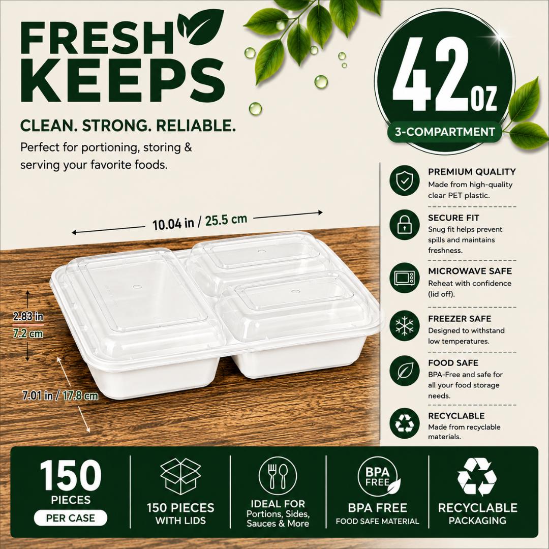 3-Compartment Rectangular Container